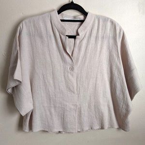 7115 by Szeki Mandarin Collar Linen Blouse, S
